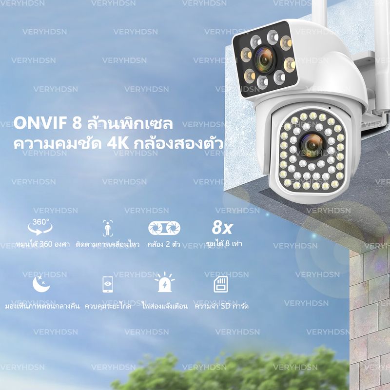 🔥สินค้าขายดี🔥8 ล้านพิกเซล กล้องวงจรปิด เลนส์ คู่ 360 ไร้สาย wifi camera security ip cctv Full HD 2 เลนส์ 2 หน้าจอ ภาพชัด ภาพสีกลางคืน Outdoor กล้องวงจรปิดดูผ่านมือถือ