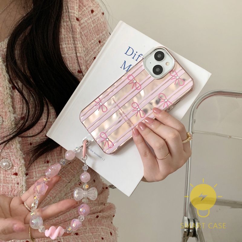 For เคสไอโฟน 14 Pro Max [Bowknot Pink Stripe Water Wave] เคส Phone Case For iPhone 15 Pro Max 14 13 Pro Max 12 11 For เคสไอโฟน11 Ins Korean Style Retro Classic Couple Shockproof Protective TPU Cover Shell