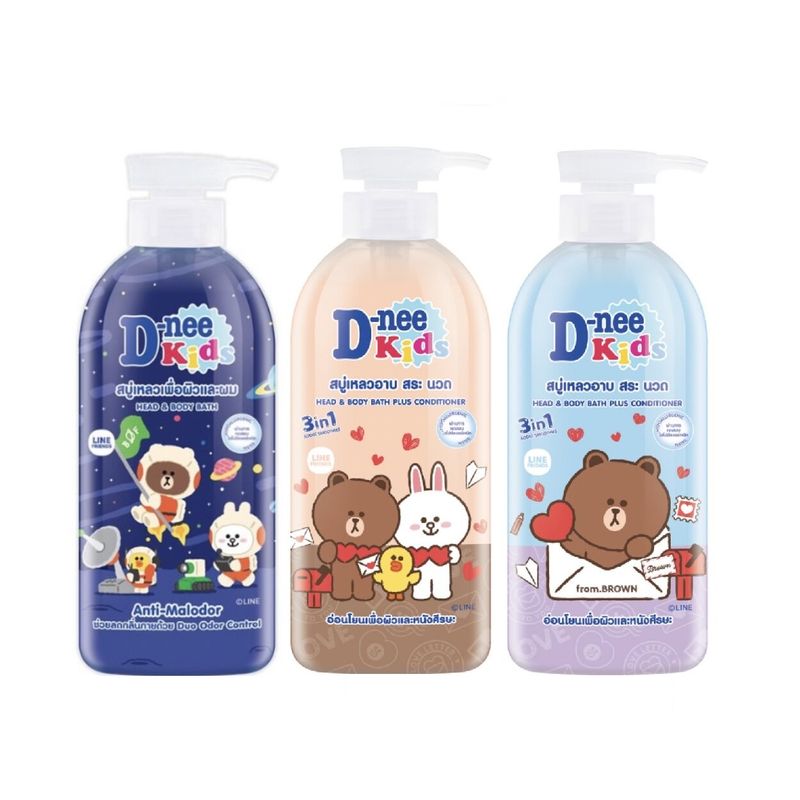 D-nee kids ดีนี่ คิดส์ สบู่เหลวเพื่อผิวและผม อาบ สระ นวด 3 in 1 ขนาด 450 มล. 1 ขวด(คละสี)