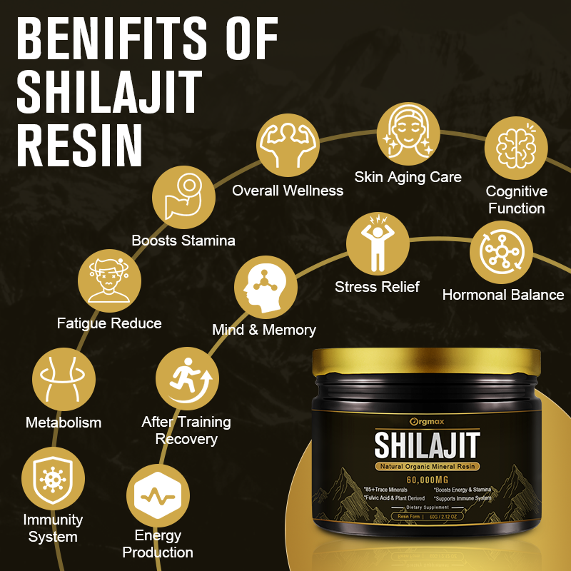 Orgmax Shilajit Resin Tea 600 มก. หิมาลัยออร์แกนิกบริสุทธิ์สำหรับเพิ่มพลังงาน รองรับระบบภูมิคุ้มกันด้วยแร่ธาตุ 85+ และกรดฟุลวิค 60g