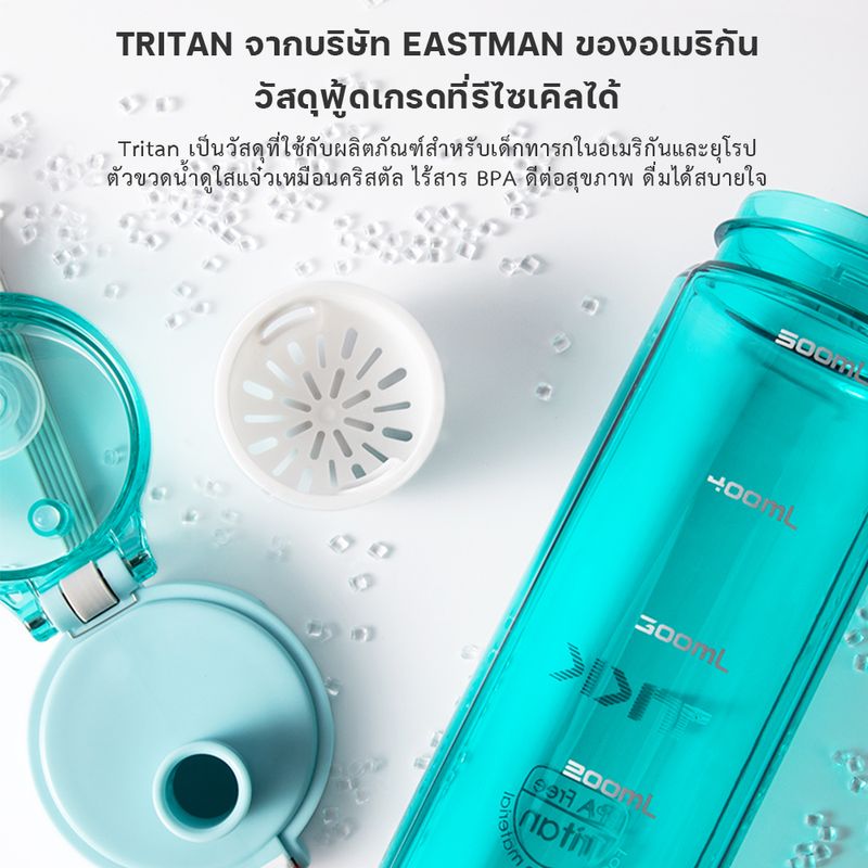 TKK ขวดน้ำแบบพกพา พลาสติก Tritan BPA free ความจุ 400ml และ 500ml กระบอกน้ำเด็กไปโรงเรียน สำหรับใส่ข้างกระเป๋า water bottle รุ่น 1001