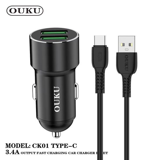 NEW OUKU CK01 SET หัวชาร์จรถ พร้อมสาย ชุดชาร์จรถ หัวพร้อมสาย micro / type-c / ip พร้อมส่ง