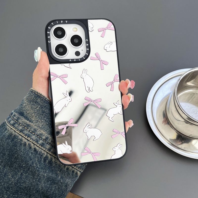 เคสกระจกริบบิ้นลายกระต่ายเคสโทรศัพท์สำหรับ Iphone 15 15Pro 15Promax 14 14Plus 14pro 14Promax 13 13pro 13Promax 12 12Pro Max เคสน่ารักสำหรับ Iphone 11 11Pro Max รุ่นทางการดีไซน์ใหม่