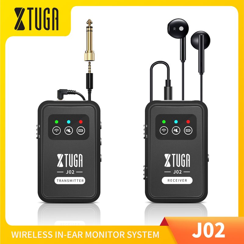 XTUGA J02เครื่องระบบควบคุมอินเอียร์สเตอริโอไร้สาย2.4G พร้อมหูฟังเครื่องส่งสัญญาณและตัวรับแบบชาร์จไฟได้สำหรับเล่นเพลงบนเวทีการพูดการสัมภาษณ์การบันทึกกลางแจ้ง