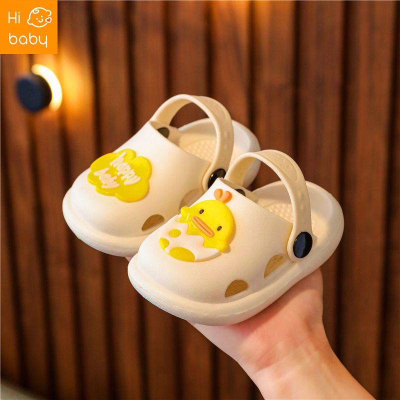 Childrens Cave Shoes Slippers Sandals Wrap-up Shoes Yellow Duck Dinosaur Soft Sole Non-slip Two-Wear Bathroom Outer Wear