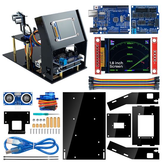 Lafvin ชุดหุ่นยนต์เซนเซอร์อัลตราโซนิก เรดาร์จําลอง DIY สําหรับ Arduino พร้อมหน้าจอ UNO R3 1.8 นิ้ว TFT sg90 Servo