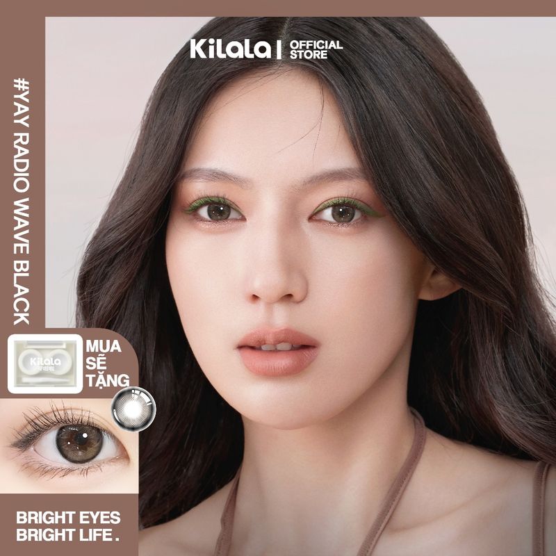 คอนแทคเลนส์ราย 6เดือน สีดำ Kilala Yay Radiowave Black DIA 14.2mm ค่าสายตา 0-8  1 คู่ (2 เลนส์)