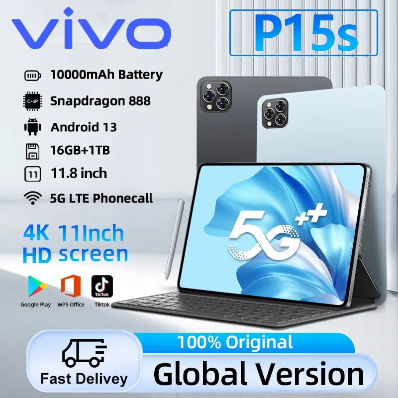 【รับประกัน 1 ปี】2024ใหม่ ของแท้ VIV0 P15s 11.8นิ้ว แท็บเล็ต 5G Tablet Andorid 13.0 โทรได้ Full HD แท็บเล็ตถูกๆ RAM16G ROM512G รองรับ 2ซิมการ์ด จัดส่งฟรี รองรับภาษาไทย หน่วยประมวลผล 13-core แท็บเล็ตโทรได้ 4g/5G แทปแล็ตของแท้ แท็บแล็ตของแท้ แทปเล็ต