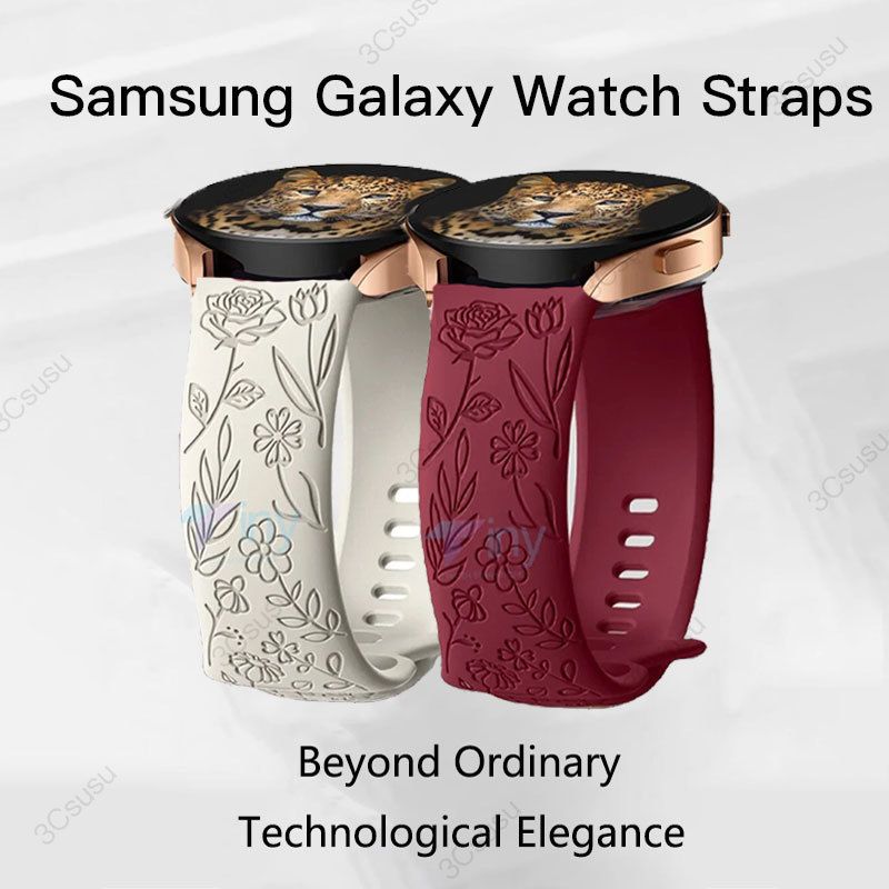 สายสลักดอกกุหลาบ20มม. 22มม. สำหรับนาฬิกา Samsung Galaxy 6 5 4 40มม. 44มม. เสื้อมีสายน่ารักซิลิโคน S3เกียร์6แบบคลาสสิค43มม. 5Pro 45มม. แอคทีฟ2