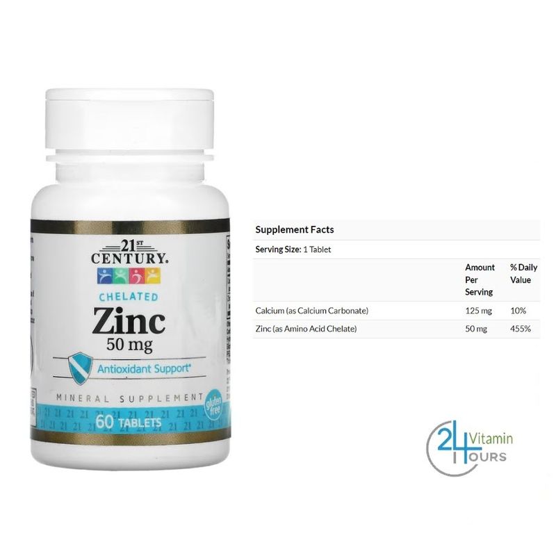 [พร้อมส่ง]  21st Century Zinc Citrate / Zinc Chelate 50 mg , ซิงค์ ลดสิว บำรุงผม เล็บ - 60 เม็ด และ 360 เม็ด