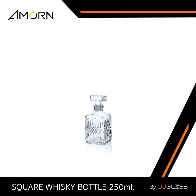 JJGLASS - (AMORN) SQUARE WHISKY BOTTLE - ขวดวิสกี้ ขวดเหล้า ขวดแก้ว ขวดใส่น้ำหอม ขวดคริสตัล ขวดเจียรไน ทรงเหลี่ยม มี 3 ขนาด 150มล. 250มล. 1000มล.