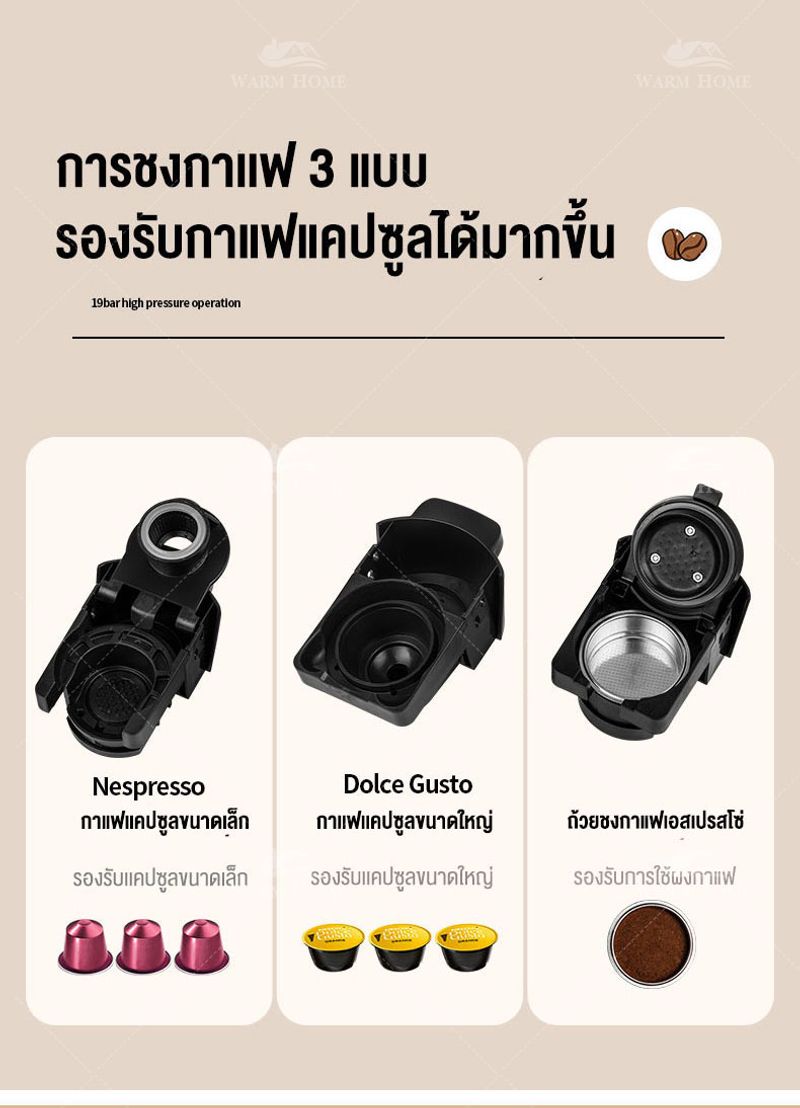 เครื่องชงกาแฟแคปซูล coffee maker สำหรับใช้ภายในบ้านเเละสำนักงาน เครื่องชงกาแฟอัตโนมัติ ขนาดเล็กกะทัดรัด เเละ ด้วยเเรงอัดที่เข้มข