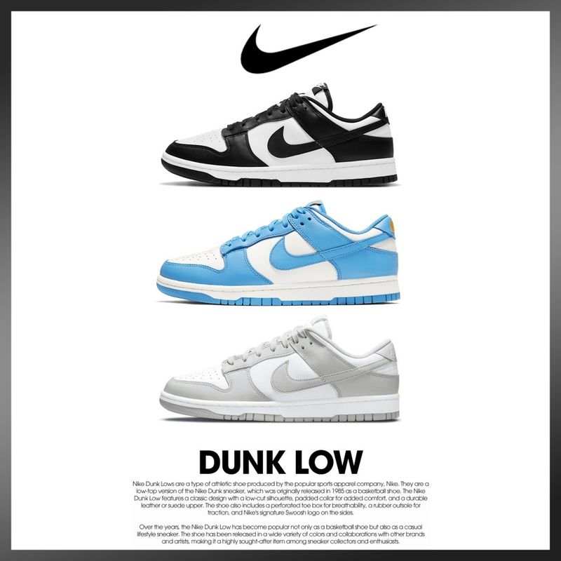 Nike Dunk Low รองเท้าผ้าใบผู้ชายรองเท้าลําลองผู้หญิง แพนด้าขาวดํา สีน้ําเงินและสีเทา