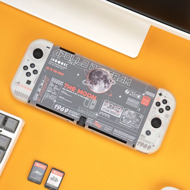 Geekshare เคสใส ธีมโปรแกรม Apollo แบบแข็ง ถอดออกได้ สําหรับ Nintendo Switch และ Switch OLED