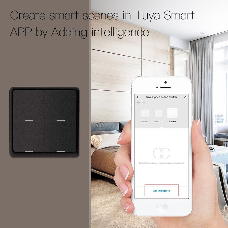 Moes 4 Tuya ZigBee สวิตช์ปุ่มควบคุมอัตโนมัติ ไร้สาย 12 ฉาก ใช้แบตเตอรี่ สําหรับอุปกรณ์ Tuya