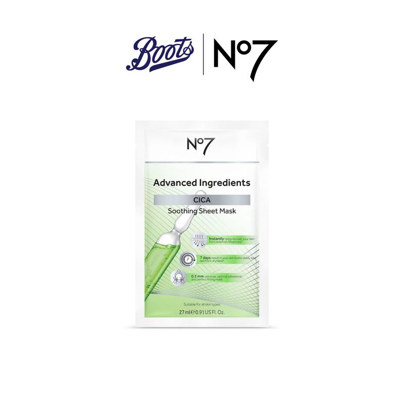 No7 Advanced Ingredients Cica Soothing Sheet Mask Size 27Ml นัมเบอร์เซเว่น แอดวานซ์ อินกรีเดียนส์ ซิก้า ซูธธิ่ง ชีท มาส์ก ขนาด 27มล.