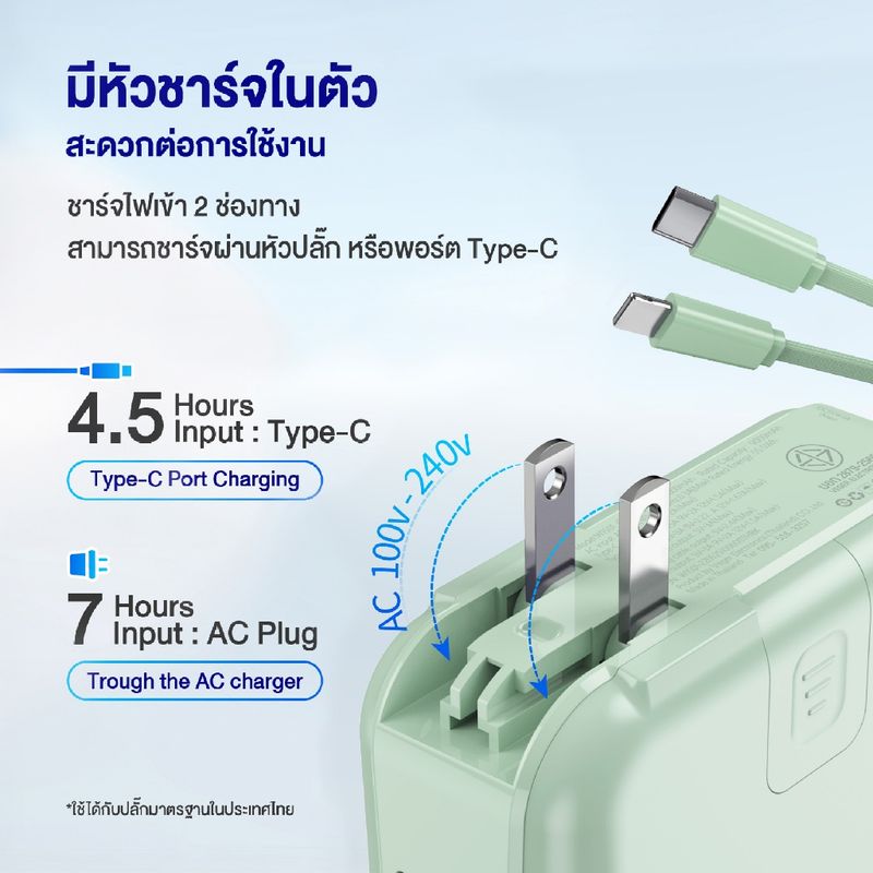 [รับประกัน 2 ปี] ACMIC A15 Powerbank 15000mAh แถมสายคล้องในกล่อง พาวเวอร์แบงค์ชาร์จเร็ว PD20W มีสายในตัว Type-C, L-cable หน้าจอ LED พร้อมส่ง