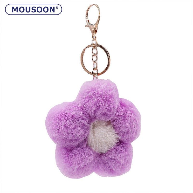 MOUSOON สร้างสรรค์ใหม่ดอกไม้ขนลูกพวงกุญแจตุ๊กตาจี้ดอกไม้ขนาดเล็กที่มีสีสัน