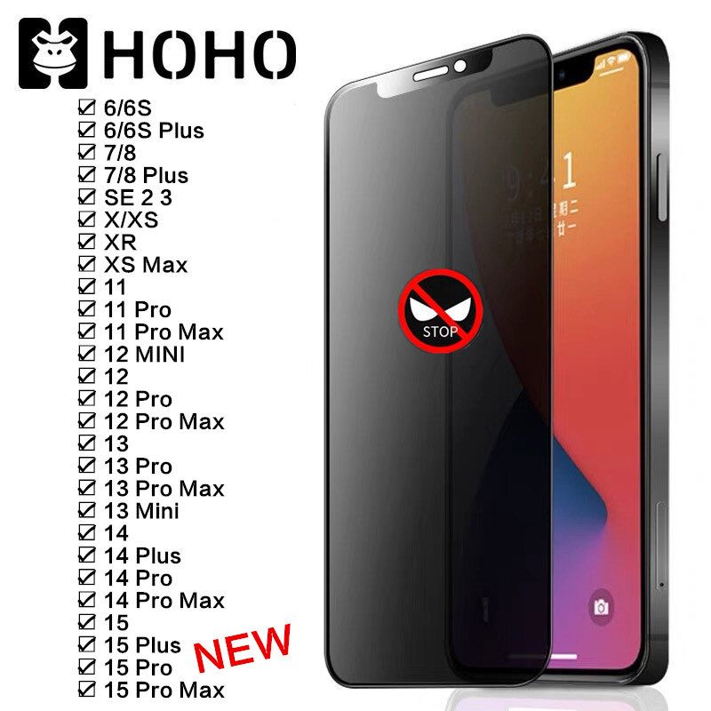 HOHO🔥ฟิล์มกระจก เต็มจอ ฟิล์มป้องกันการแอบมอง iPhone 15 6 6S 7 8 Plus + SE X XR XS Max 11 12 13 14 15 Pro Max Plus 12 13 Mini ฟิล์มกระจก เต็มจอ ป้องกันการแอบมอง ฟิล์ม ไอโฟน