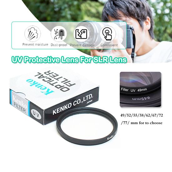 kenko UV Filterฟิลเตอร์ uv ฟิลเตอร์ใส ฟิลเตอร์ป้องกันหน้าเลนส์และแสงUVมีขนาดsize49/52/55/58/62/67/72/77mmให้เลือก กันแตก กันรอยขีดข่วนเลนส์B56