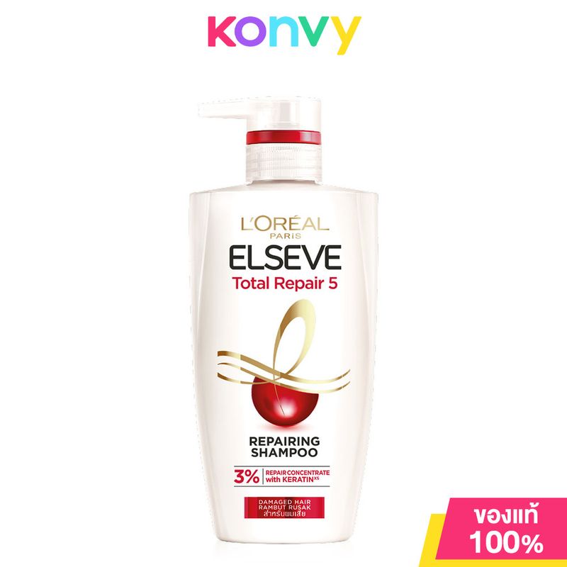 LOreal Paris Elseve Total Repair 5 Repairing Shampoo 410ml ลอรีอัล ปารีส เอลแซฟ โททอล รีแพร์ แชมพูสูตรฟื้นบำรุงผมเสีย