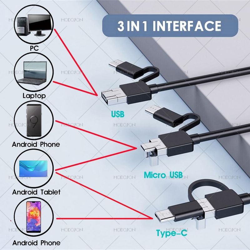 🧐สินค้าดั้งเดิม + จัดส่งฟรี🧐กล้องงู HD 1200P 8มม. 5ล้านกล้องส่องภายในสำหรับตรวจสอบกันน้ำได้ด้วย USB Type-C กล้องงูสายเคเบิลยืดหยุ่นท่อเอ็นโดสโคปี