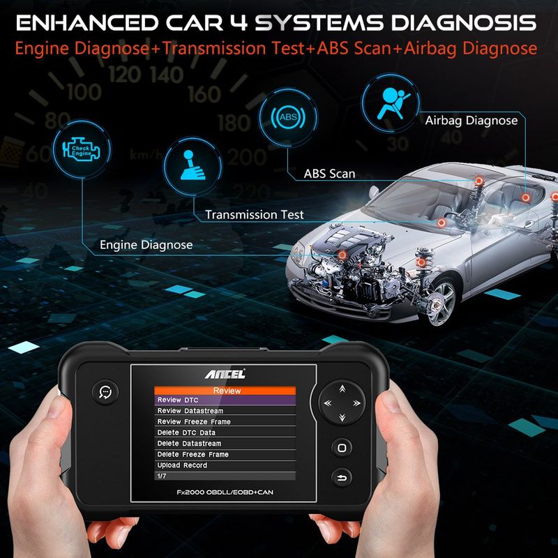 Ancel FX2000 OBD2 เครื่องสแกนเนอร์วินิจฉัยเครื่องยนต์ ABS SRS OBDII แบบมืออาชีพ สําหรับรถยนต์