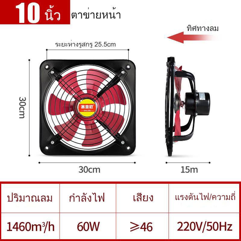 monkeyHome พัดลมดูดอากาศ พัดลมดูดควัน ที่ดูดควันไก่ย่าง พัดลมระบายอากาศ ใบพัดโลหะ 220v ขนาด 10/12/14/16/20 นิ้ว สาย 1.5m พร้อมสวิตช์