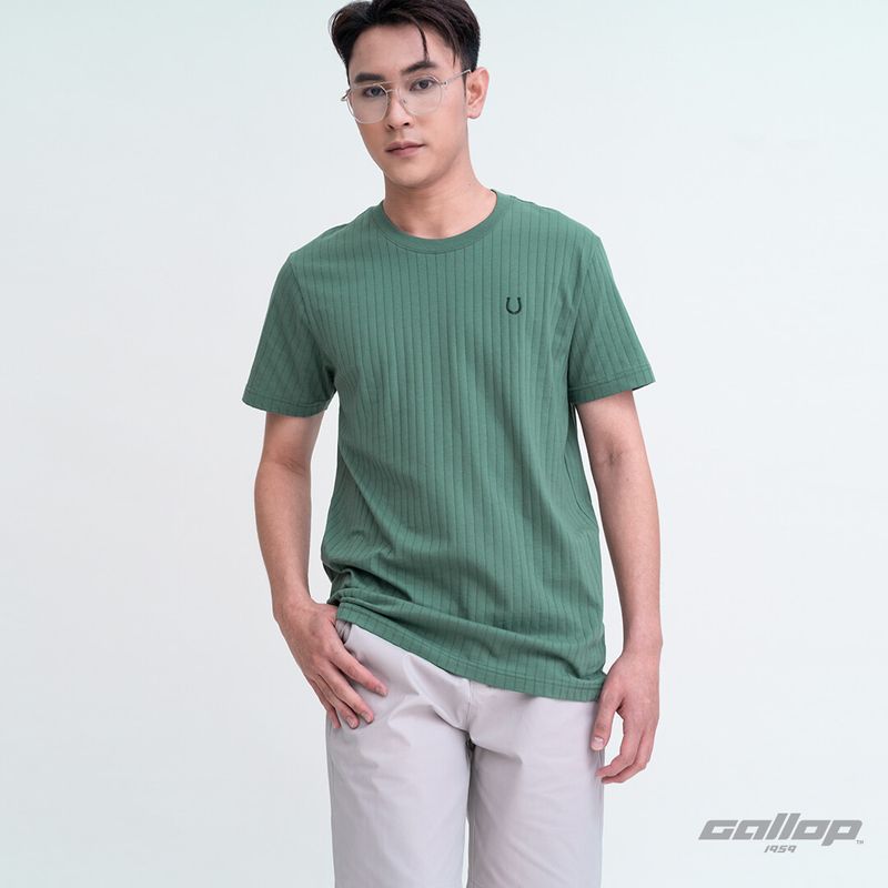 GALLOP : เสื้อยืดผ้าคอตตอน (Rib) สีพื้น รุ่น GT9128 สี Deep Green - เขียว / ราคาปกติ 790.-