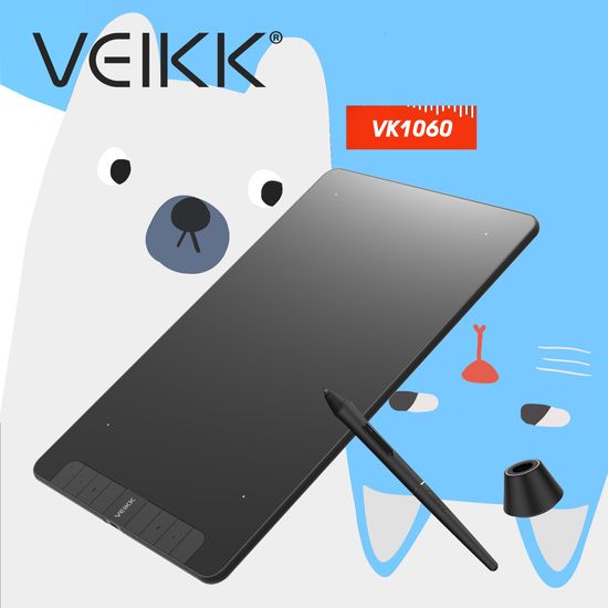 VEIKK VK1060 10x6 inch Graphic Tablet Digital Drawing Pad Digital Art Pen Tablet with 8192 Levels Pressure Sensitivity Battery-Free Pen Support Tilt Function