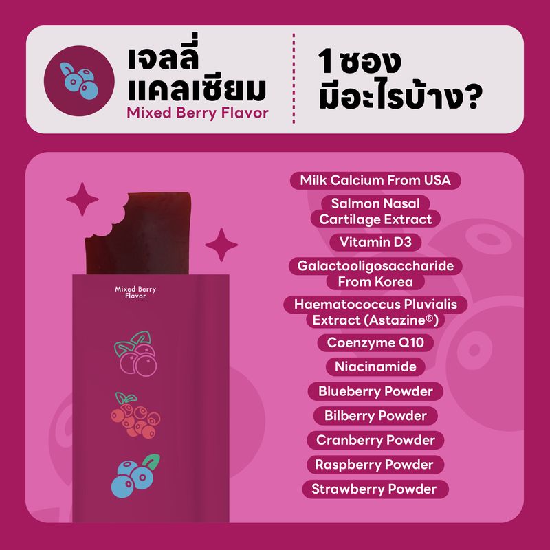 บอนดี้ เจลลี่แคลเซียม รสมิกซ์เบอร์รี่ 🫐🍇 แบบกล่อง 1 กล่อง 10 ซอง (bondi jelly)