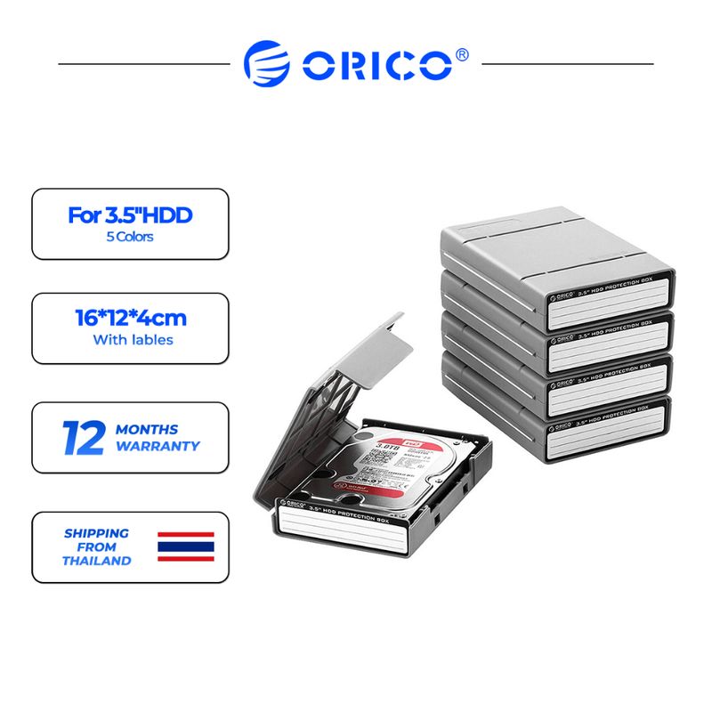 ORICO 2.5/3.5 '' Protect Case กล่องเคสแข็งพร้อมฉลากสำหรับ 2.5/3.5 นิ้ว Hard Drive Disk SSD HDD Case Water-proof Storage Box (PHP35-V1)