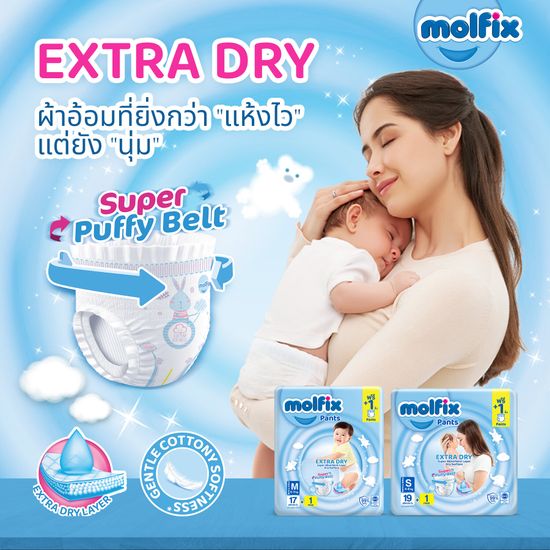 (ครึ่งลังx4ห่อ) Molfix Extra Dry ผ้าอ้อมเด็ก โมลฟิกซ์ ผ้าอ้อมสำเร็จรูป แบบกางเกง (ไซส์ S-2XL) แพมเพิสเด็ก ผ้าอ้อมเด็กแรกเกิด แพมเพิส Baby Diapers