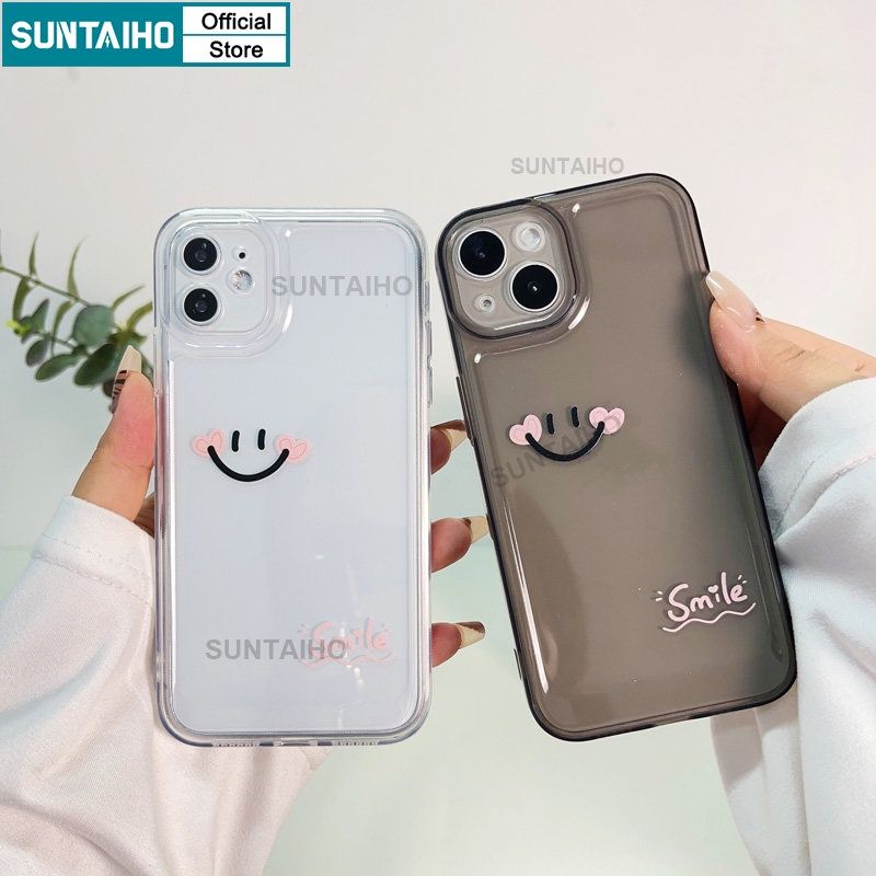 Suntaiho เคสไอโฟน เคสโทรศัพท์มือถือแบบนิ่ม TPU ใส กันกระแทก ลายหน้ายิ้ม เรียบง่าย แฟชั่น สําหรับ Iphone 15 14 13 12 11 Pro Max IP 7 8 Plus Iphon X XS XR Xs Max