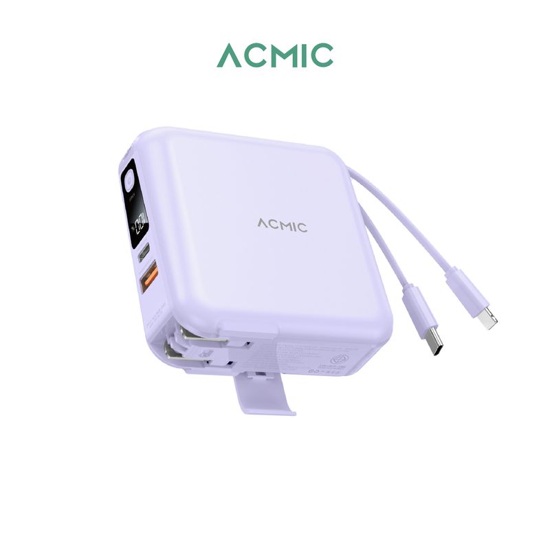 [รับประกัน 2 ปี] ACMIC A15 Powerbank 15000mAh แถมสายคล้องในกล่อง พาวเวอร์แบงค์ชาร์จเร็ว PD20W มีสายในตัว Type-C, L-cable หน้าจอ LED พร้อมส่ง