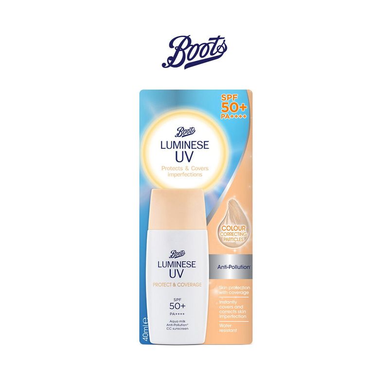 Boots Luminese Uv Protect & Coverage Spf50+ Pa++++ บู๊ทส์ ลูมิเนส ยูวี โพรเทค แอนด์ คัฟเวอร์เรจ เอสพีเอฟ50+ พีเอ++++ 40มล.