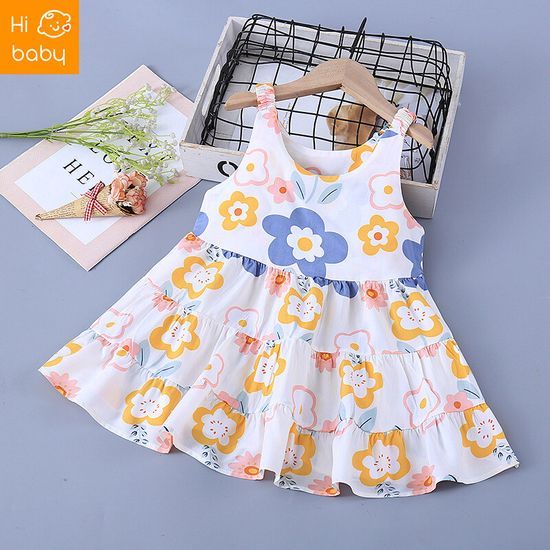 Childrens Girls Little Girls Cotton Silk Skirt Summer Thin Dress Floral Girls Summer Dress Pleated Skirt