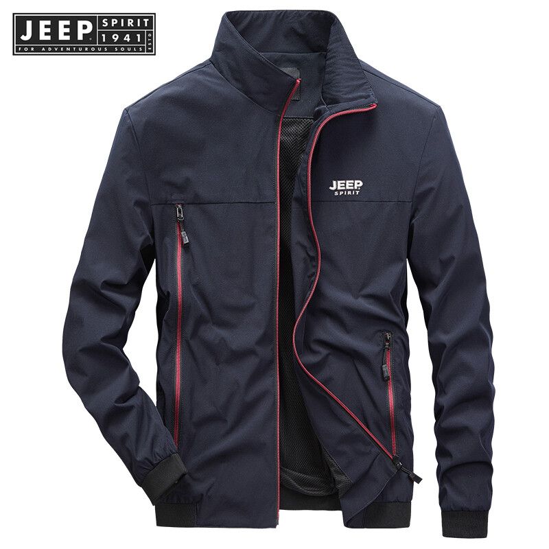 Jeep Spirit 1941 Estd เสื้อแจ็คเก็ตผู้ชายเสื้อผ้าแฟชั่นและหล่อแบบลำลองคอปกตั้งสำหรับฤดูใบไม้ผลิและฤดูใบไม้ร่วง