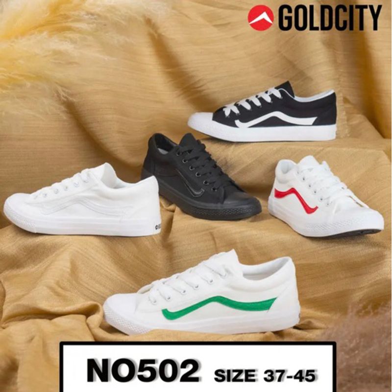 GoldCity No-502 WAVE︾ รองเท้าผ้าใบแฟชั่น ดำขาว-ครีมเขียว-ครีมแดง  Size 37-45