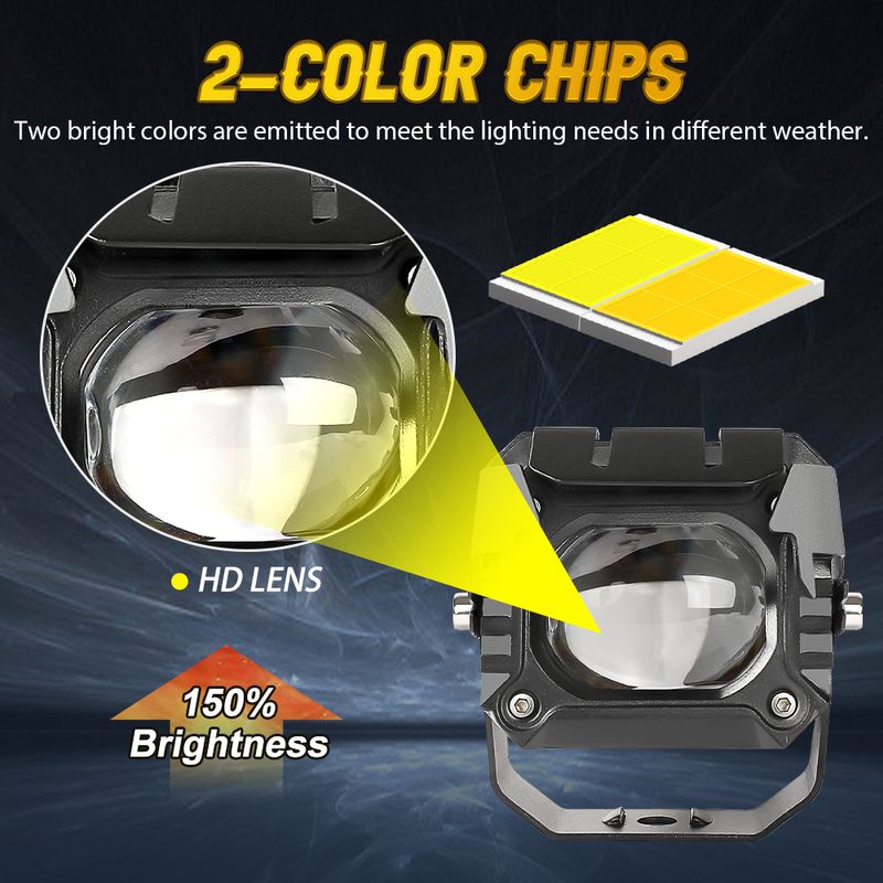 HL Car Motorcycle Spotlight Mini Driving LED Light High & Low White+Yellow Universal High quality