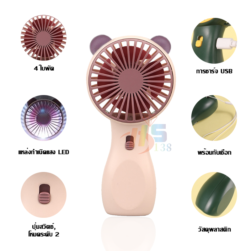 พัดลม สามารถชาร์จไฟบ้าน USB ขนาดกระทัดรัด แบบพกพา Mini Portable fan ขนาดเล็ก สีพาสเทล