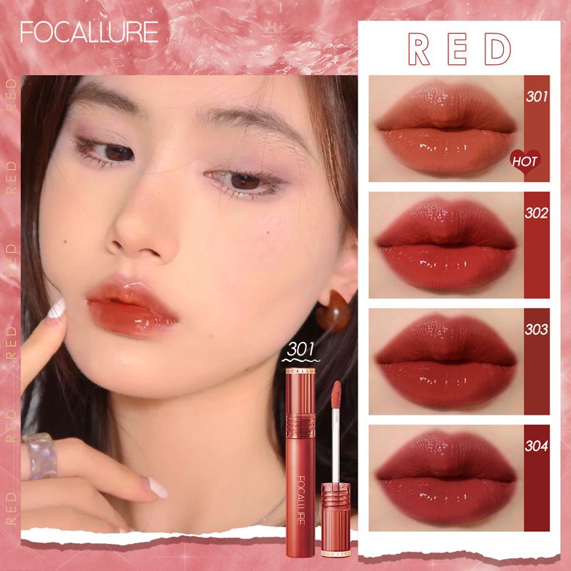 Focallure Jelly-Clear Dewy Lip Tint Lip Gloss Lipstick High Pigment Long Lasting Glossy Cup Soft Smooth Watery Bouncy