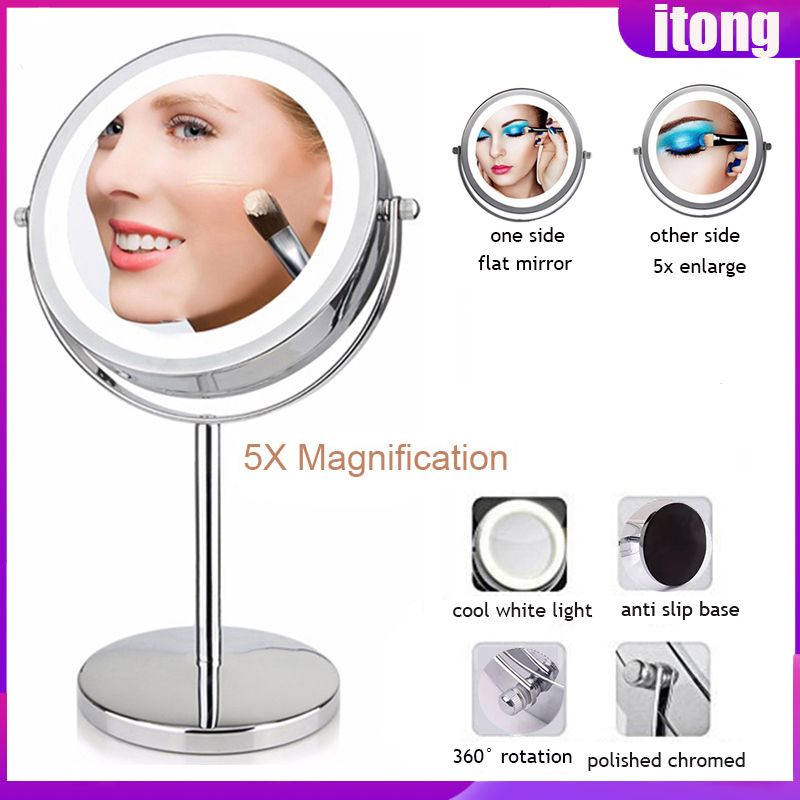 5X/10XMagnification Facial Makeup Cosmetic Mirror Round LED Light Makeup - intl