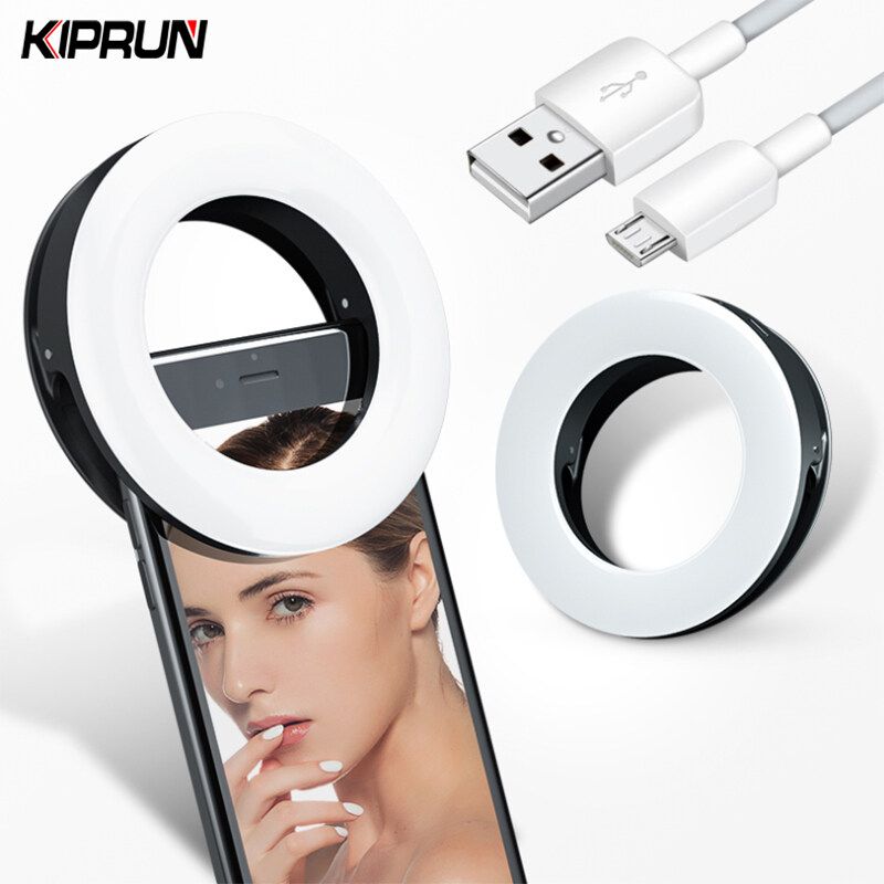 KIPRUN Selfie Ring Light [3 Light Modes] [Rechargeable] Clip on Phone Camera LED Light Adjustable Brightness Selfie Circle Light for iPhone X Xr Xs Max 7 8 Plus 11 Pro Android iPad Laptop