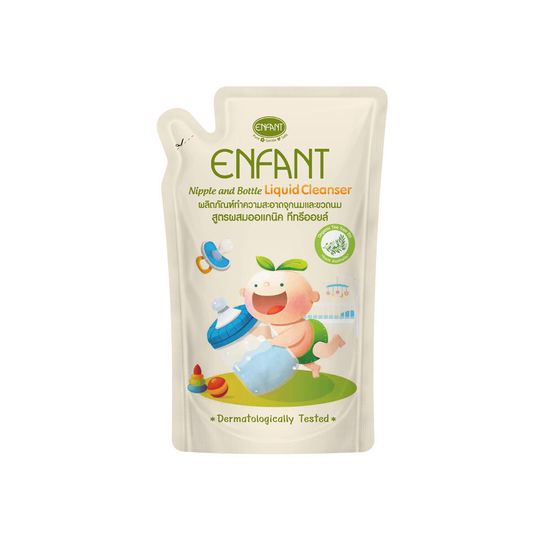 ENFANT (อองฟองต์) Nipple and Bottle Liquid Cleanser ผลิตภัณฑ์ทำความสะอาดจุกนมและขวดนม สูตรผสมออร์แกนิก ทีทรีออยล์ ชนิดถุงเติม 600 ml.