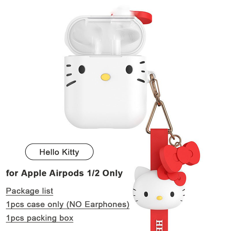 ของแท้100% Sanrio Hello Kitty ซิลิโคนเคสอ่อนสำหรับ Apple Airpods ฝาครอบป้องกันที่ล้างทำความสะอาดได้1/2พร้อมสายคล้องป้องกันการสูญหายรองรับ ชาร์จไร้สาย UKKT1