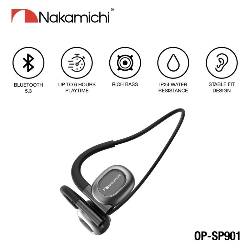 NakamichiOP-SP801 หูฟังบลูทูธทรูไวร์เลสHDแบบเปิดหู หูฟังTWS กันน้ำระดับIPX4 หูฟังแบบหนีบหู ไม่ต้องใส่ในหู