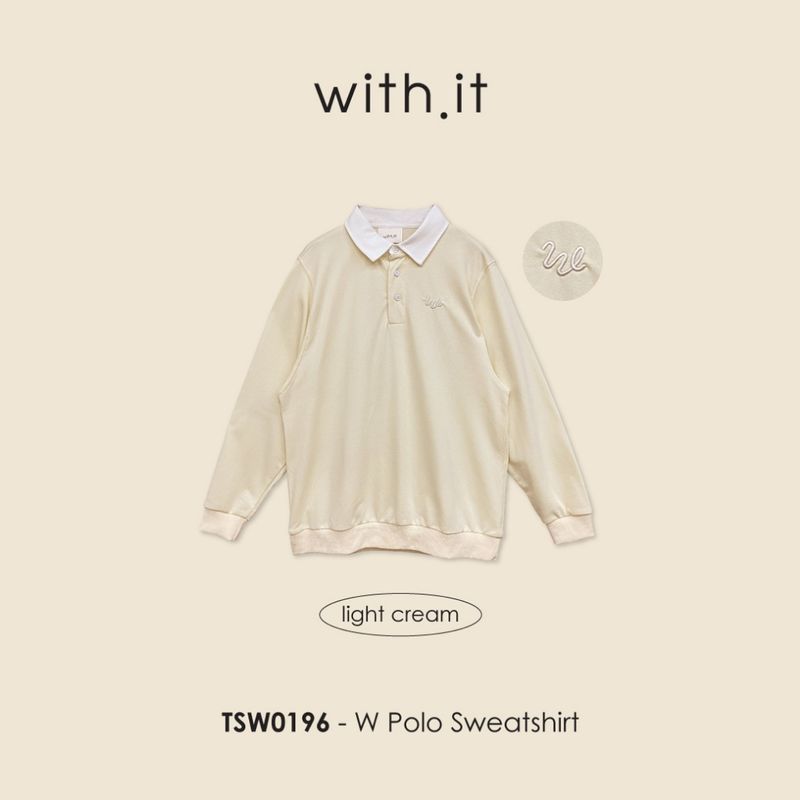 🔥ลด 𝟲𝟬.- พิมพ์ 𝗧𝗠𝗘𝗝𝟳𝟳🔥with.it.store- TSW0196 W polo sweatshirt เสื้อสเวตเชิ้ตโปโลแขนยาวปักดับบลิวดับบลิว