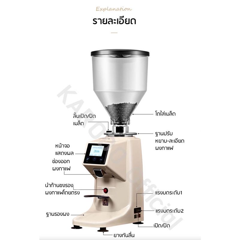 Coffee Grinder เครื่องบดกาแฟไฟฟ้า ทัชสกรีน ปรับระดับความหยาบ-ละเอียด 19 ระดับ รุ่น LD-022