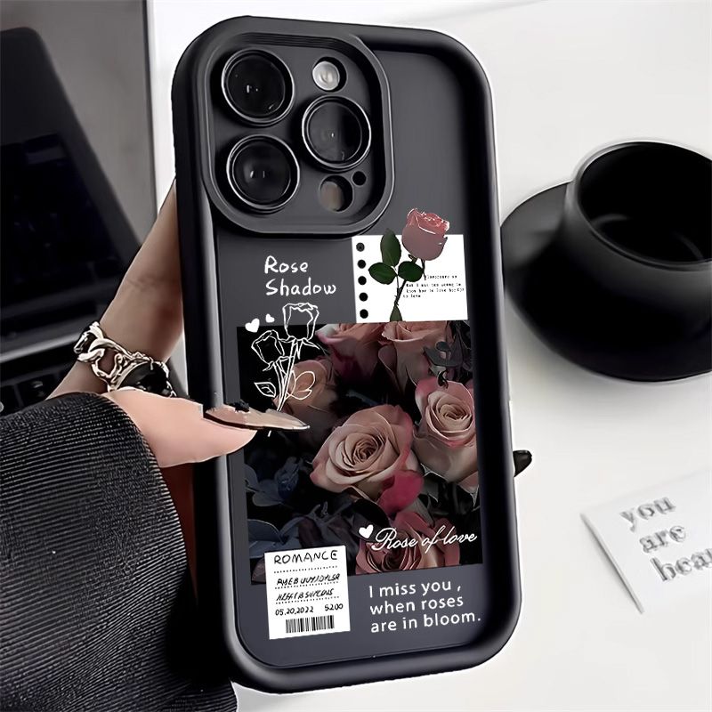 <Realme เคสโทรศัพท์> เคสโทรศัพท์ซิลิโคนคู่รัก สำหรับ Realme C11 C15 C20 C21 C12 C53 C55 C35 C33 C30 C30s C25Y C21Y C3 C25 C25s เคสโทรศัพท์ C20 C20A C11 C15 5 5i 5S 6i Narzo 50i 50A ลายดอกกุหลาบย้อนยุค ป้องกันกล้องเต็มรูปแบบ